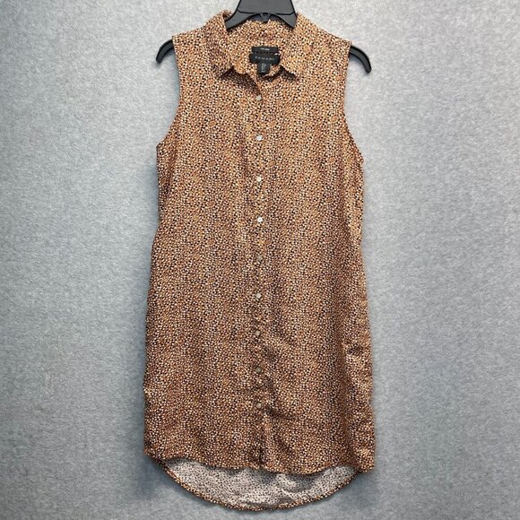 Tahari Linen Shirt Dress Womens Small Sleeveless Collared Brown - Picture 1 of 11